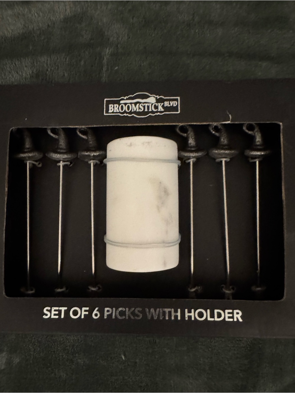 White Marble Cheese Picks Set of 6 with Holder